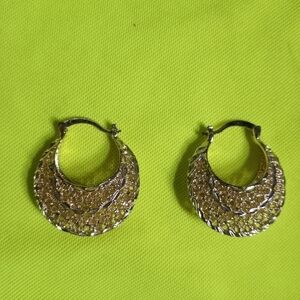 Goldtone basket Hoop filigree wire earrings